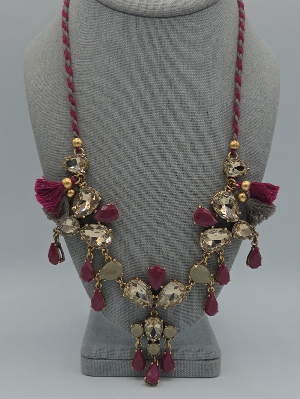 5 for $25! J. Crew Statement Pink Tassel Crystal Bib Necklace